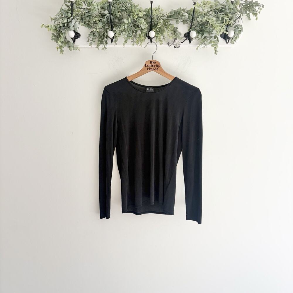 Eileen Fisher 100% silk Petite S Women’s Black Long Sleeve luxury staple OO7006
